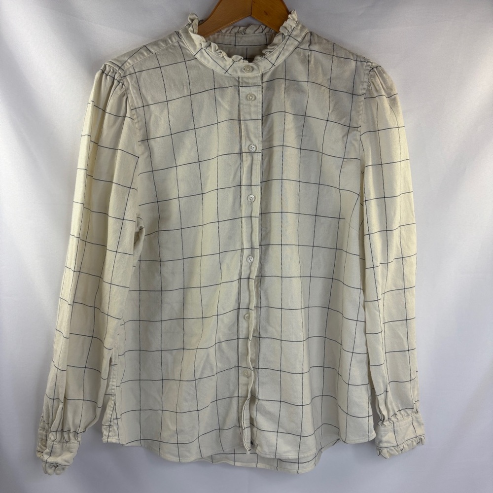 Untuckit Winona Windowpane Button Up Ivory Shirt Women's Sie 12